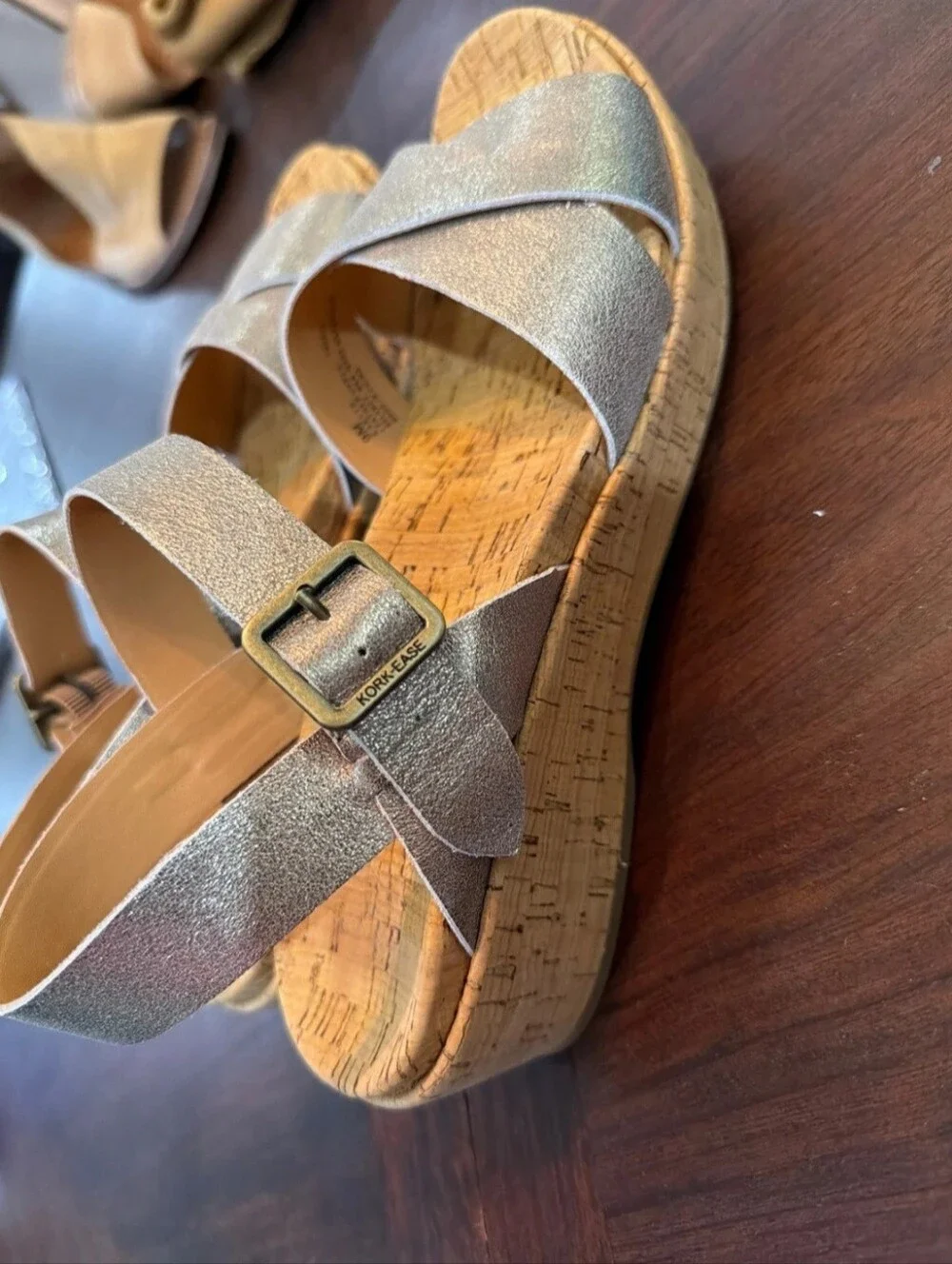 Korkease  Myran  Women’s Silver Metallic Cork Wedge Sandals